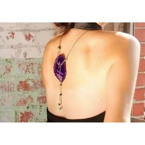 Designer purple Agate slice statement chain necklace from Anthropologie